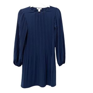 Carolina Belle Montreal, Navy Blue, Long Bubble Sleeve Pleated Dress, XS